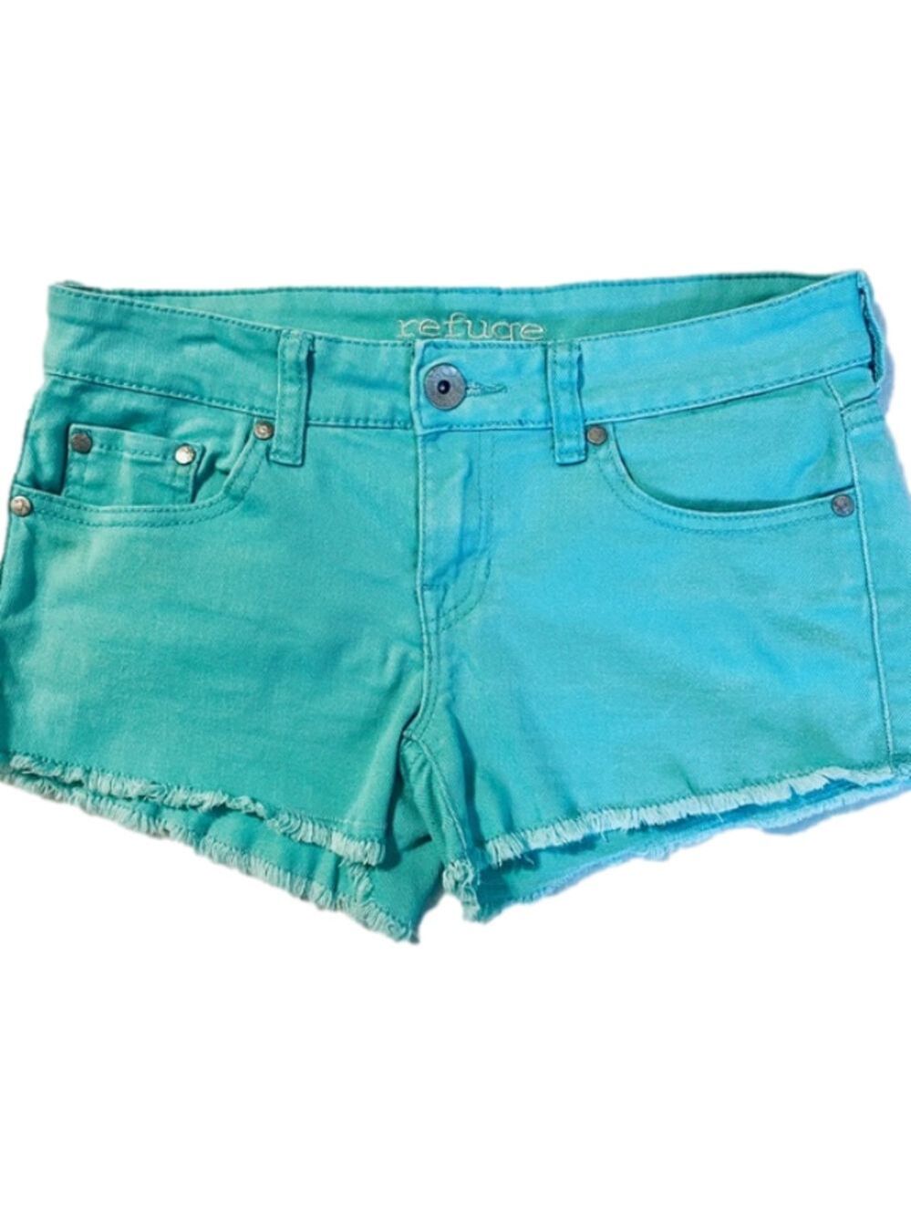 Teal Low Rise Cut Off Denim Shorts Size 2